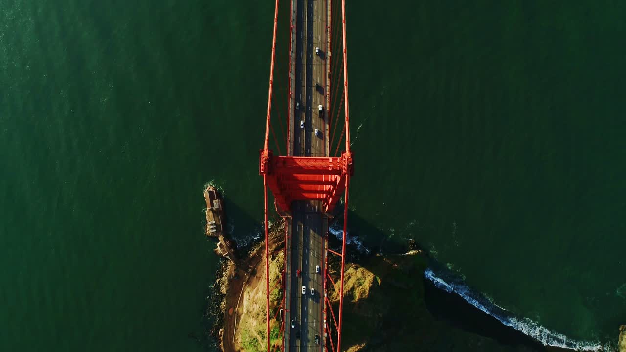 Forward drone flight downward-facing camera, Golden Gate, San Francisco, drone
