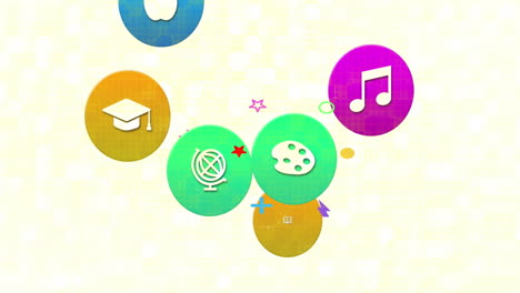 animación de múltiples iconos digitales flotando contra un fondo texturizado