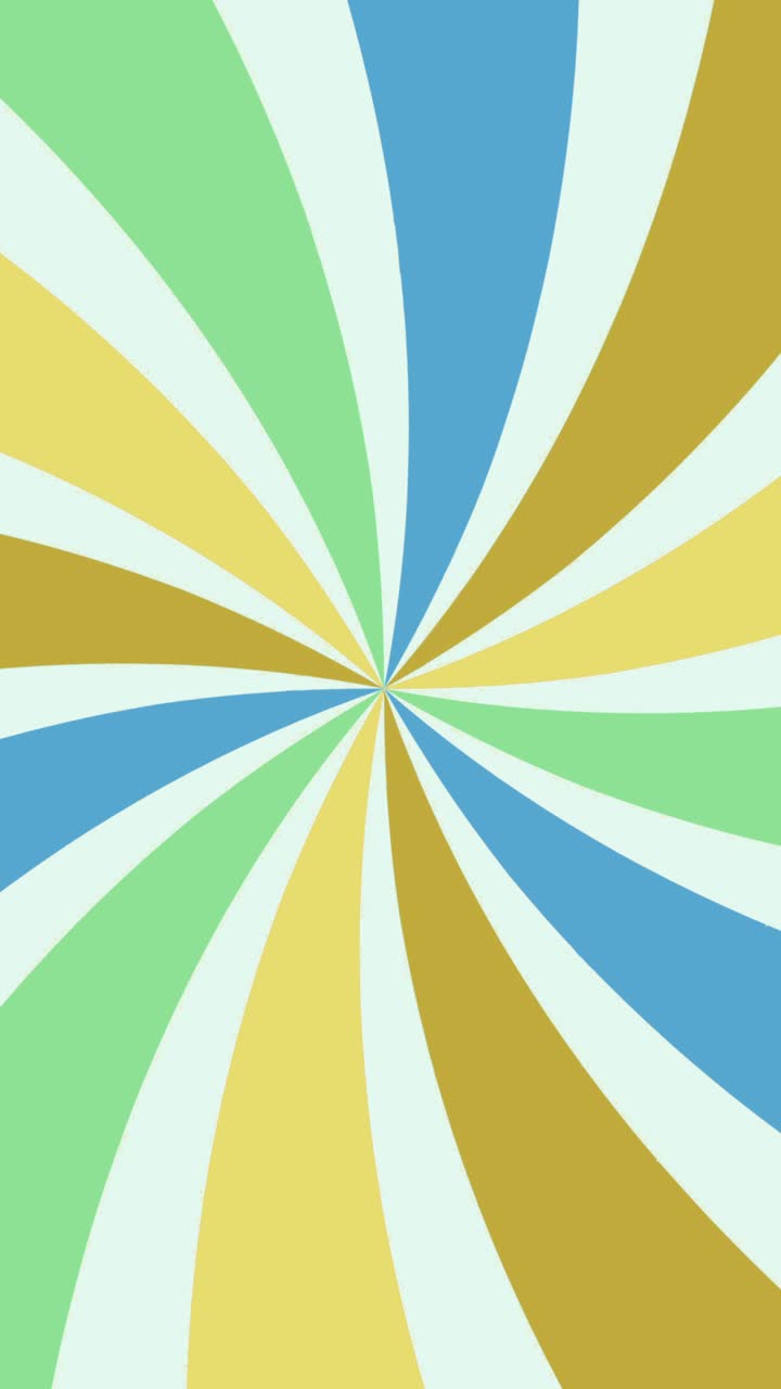 Groovy 70s style background with rotating curved rays in a colorful blue, green and yellow palette, seamless loop