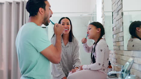 Family,-happy-and-brushing-teeth-in-morning