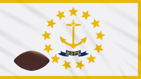 rhode island flag waving and american football ball rotates, loop