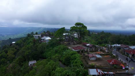 Kintamani-Village-On-Hills-Near-Mount-Batur,-Bali,-Indonesia---aerial-shot