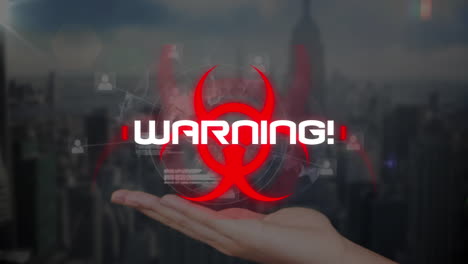 animation of warning text over cityscape