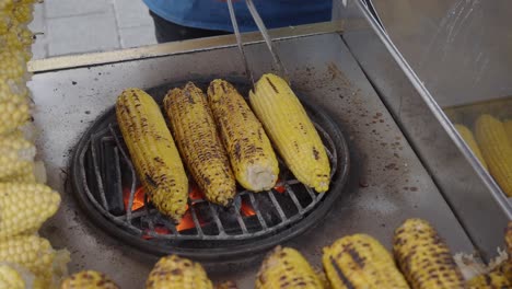 grilled corn on the cob at a street food vendor