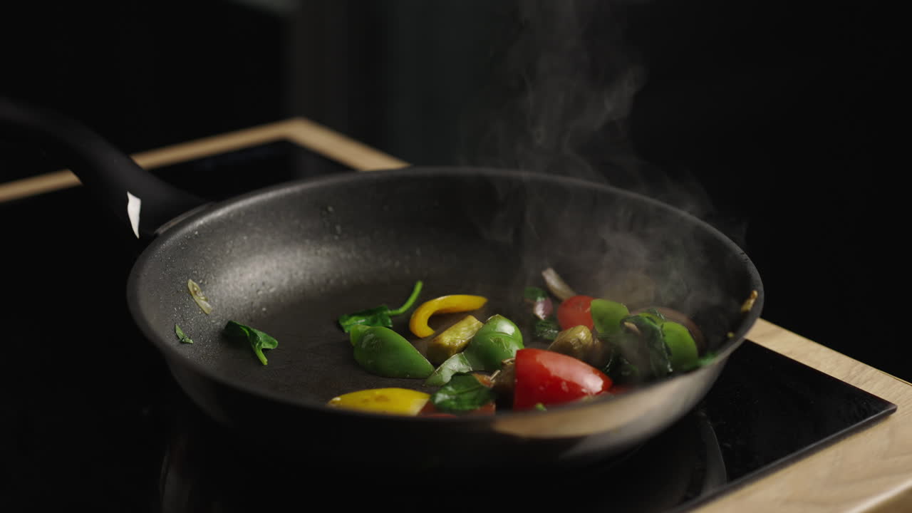 Vegetables frying in a pan