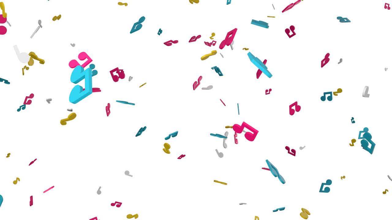 las notas musicales coloridas que caen sobre un fondo blanco.