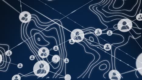 animation of network of connections over changing isohypses on navy background