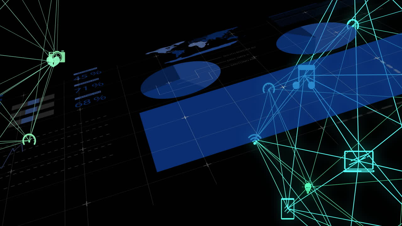 Visualizing data and network connections on digital dashboard with charts