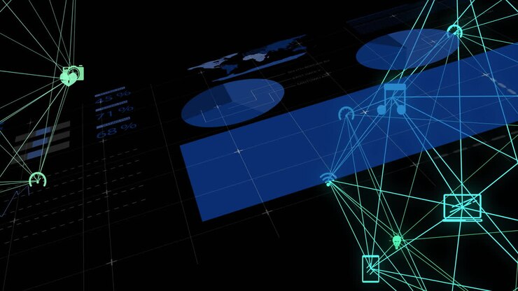 Visualizing data and network connections on digital dashboard with charts