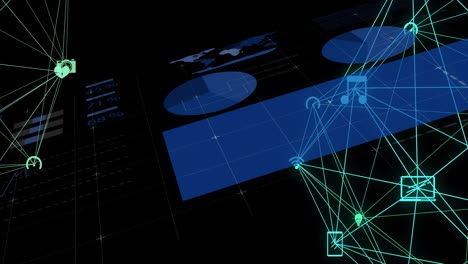 visualización de datos y conexiones de red en un tablero digital con gráficos