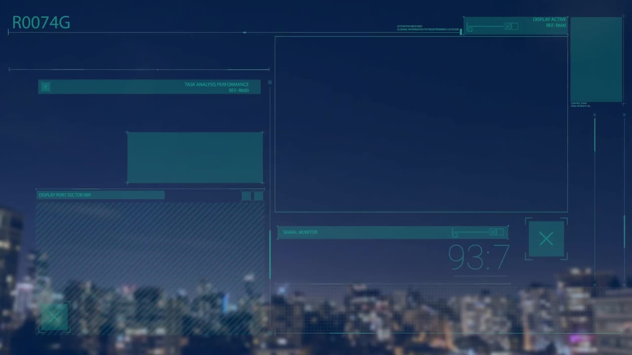 animación del procesamiento de datos financieros sobre el paisaje urbano