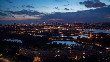 Timelapse-Del-Horizonte-De-Copenhague-Al-Atardecer-Con-Fondo-De-Río