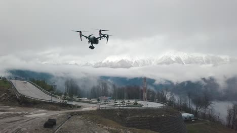 drone flight over mountainous landscape