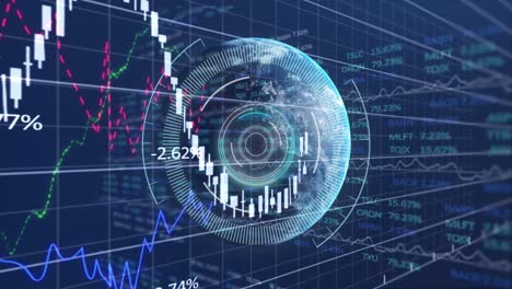 gráficos y procesamiento de datos financieros en fondo oscuro