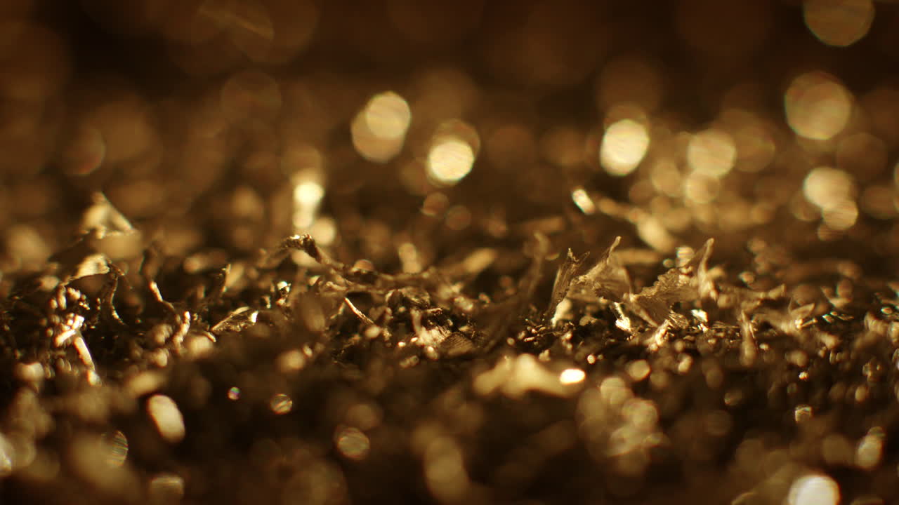 Golden color metal fillings close-up shot