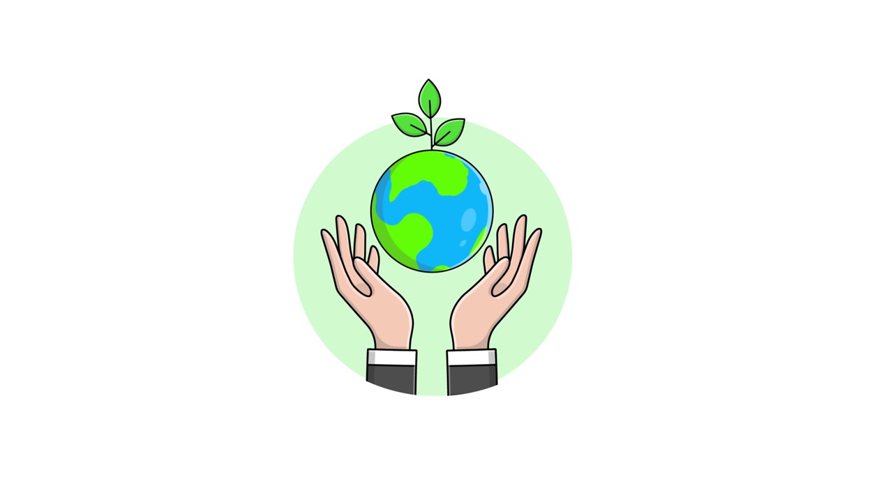 Animated Hands Holding Planet Earth with Green Leaves