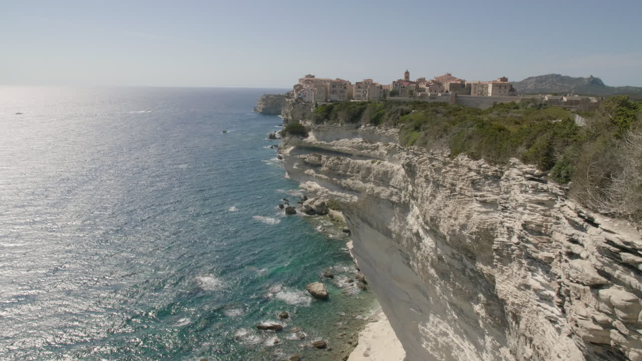 Bonifacio Corsica Cliffside panorama Mediterranean Sea with Historic old Town and Coastal limestone Landscape