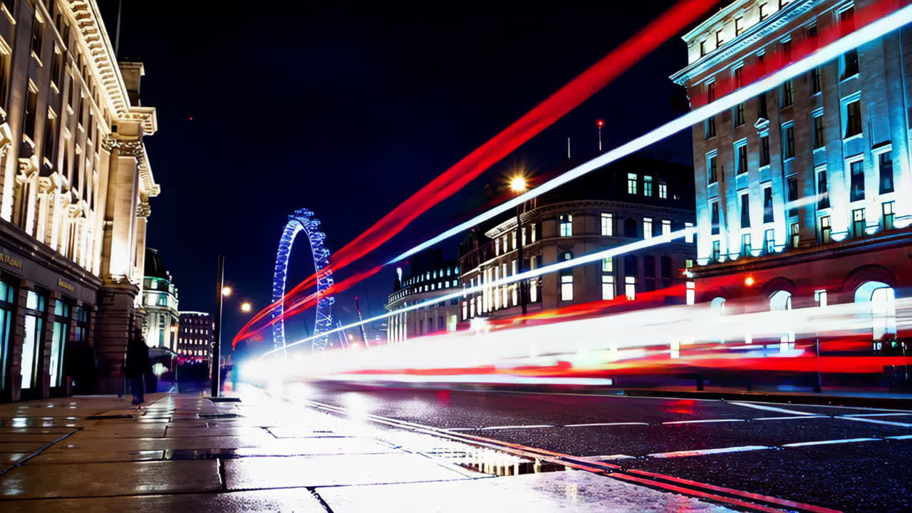 London Eye at Night with City Traffic