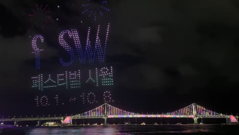 spectacular drone show over gwangan bridge in busan, south korea