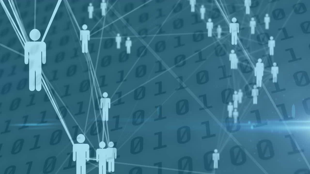 바이너리 코딩을 통해 사람 아이콘과의 연결 네트워크의 애니메이션