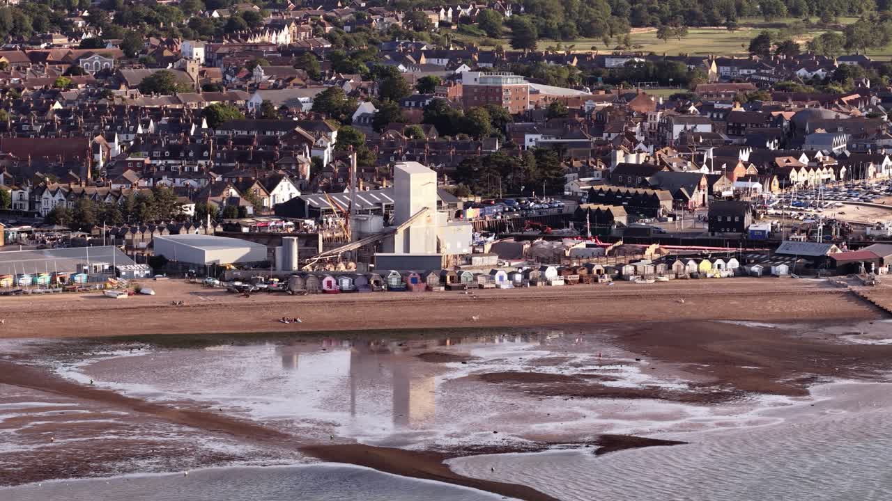 Coastal view of Brett Aggregate Plant by Whitstable beach, UK