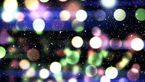nieve cayendo con círculos de navidad de luz bokeh