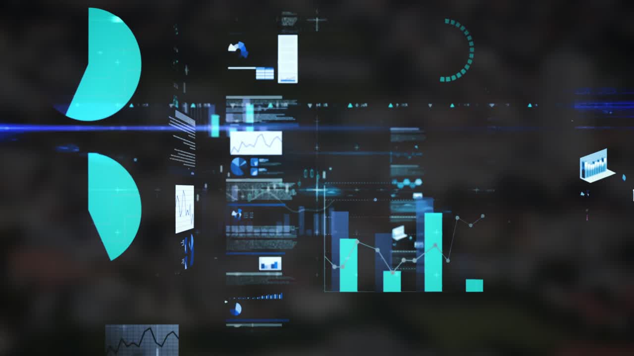 animación de estadísticas y procesamiento de datos sobre el paisaje urbano