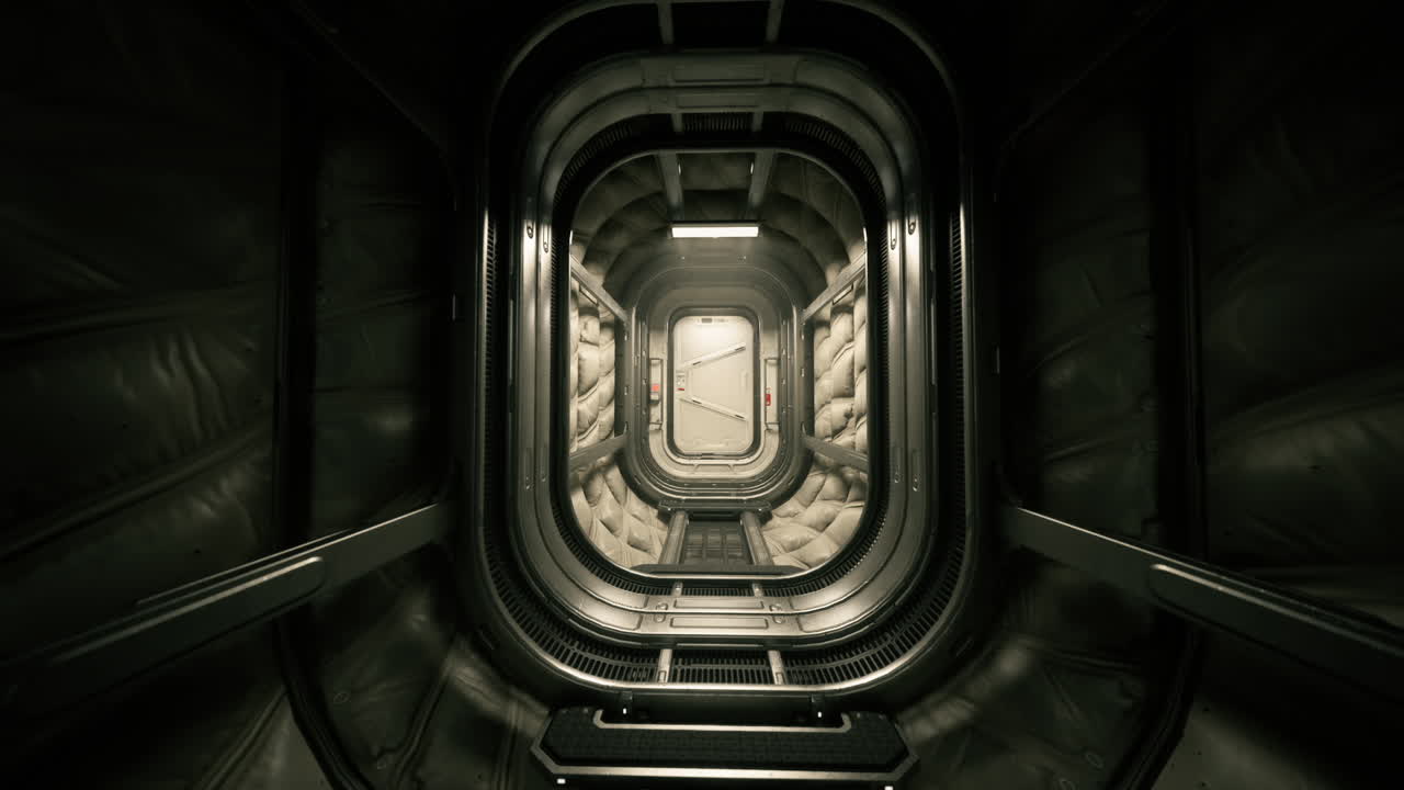 첨단 디자인의 현대 우주 정거장의 내부를 탐사합니다.