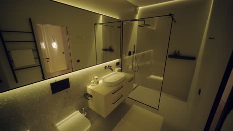 stylish and elegant minimalist home interior featuring clean lines, neutral colors, and warm ambient lighting, creating a cozy and modern atmosphere.