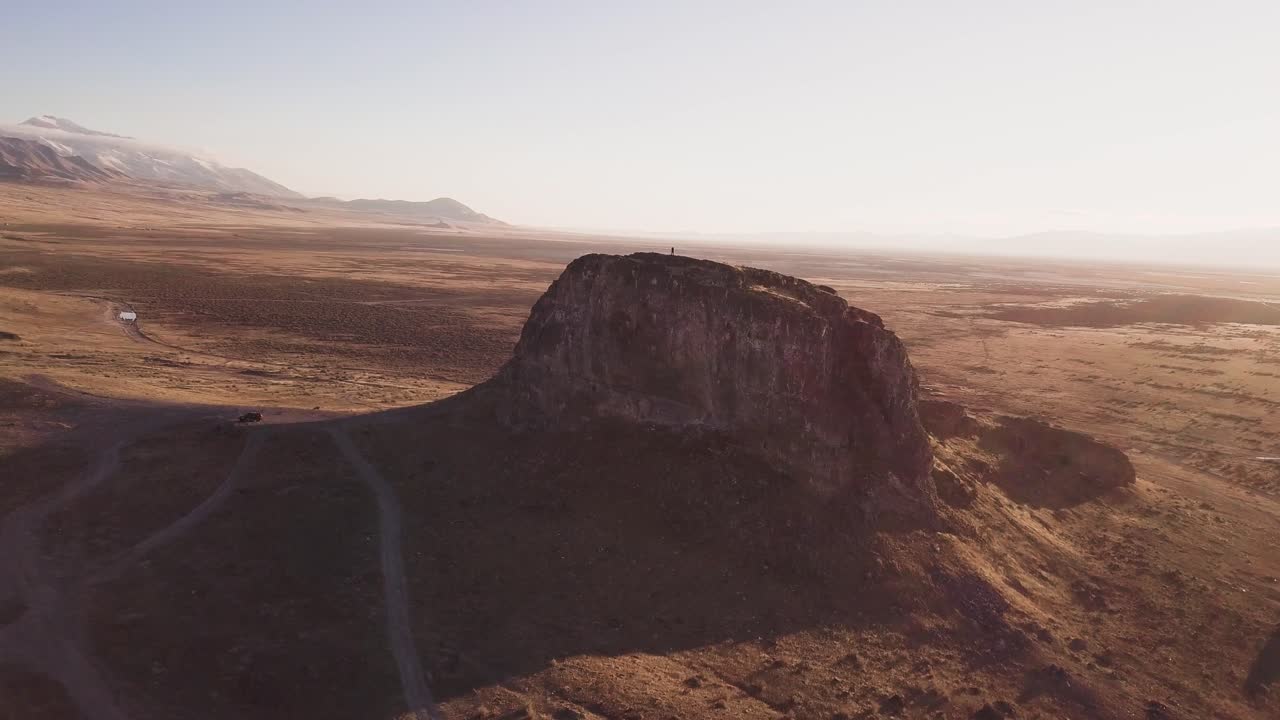 4k Aerial Point of Interest. Lone rock in the vast landscape of Utah.