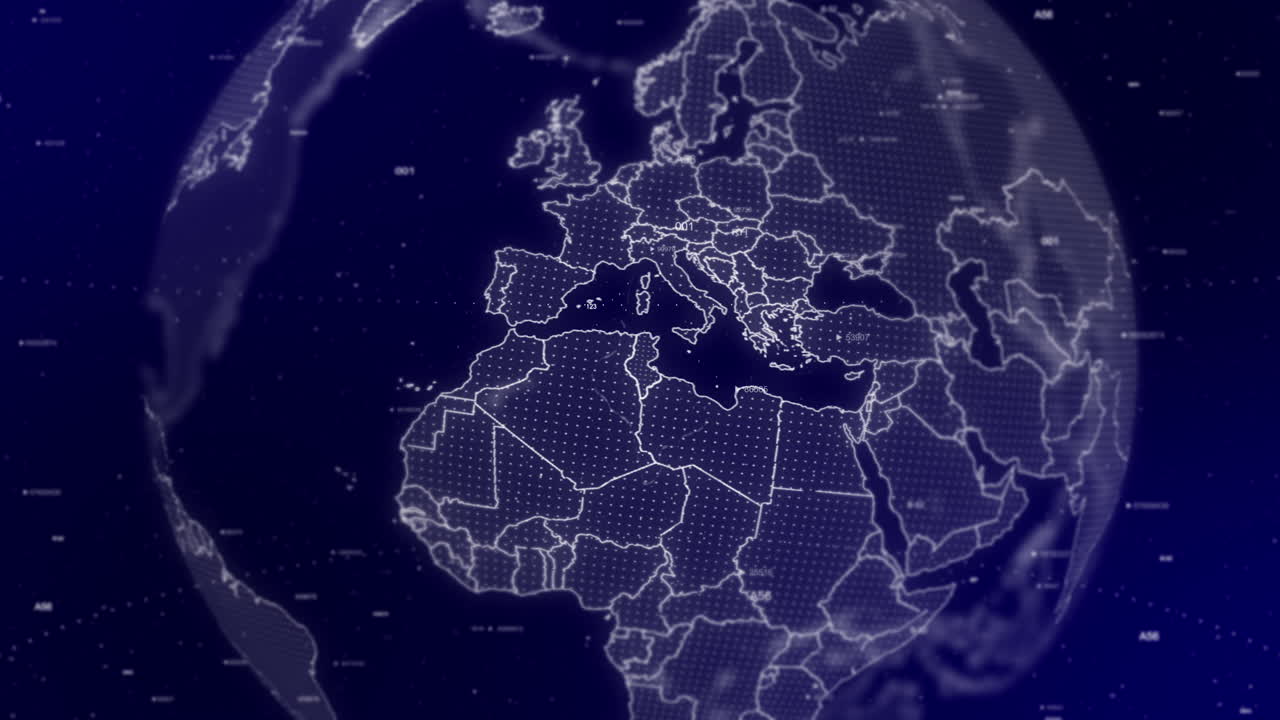 A Digital globe rotating in on Tunisia, Africa commercial video background in 4K | Technological, corporate, digital world globe rotating on Country Tunisia, Africa | Analysis, data, corporate,digital