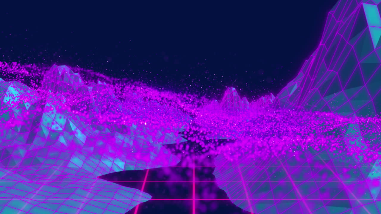 Animation of pink mesh over metaverse on black background