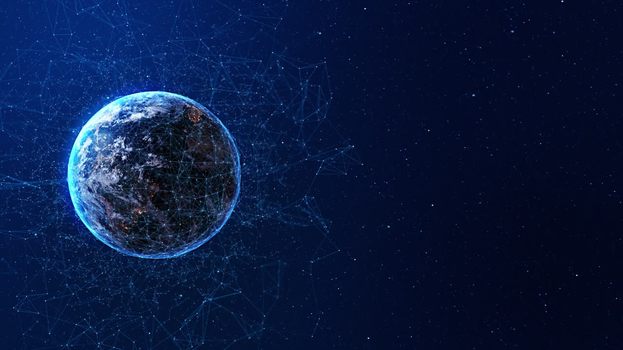 Futuristic digital earth globe with glowing global network connection lines big data transfer 3d 4k