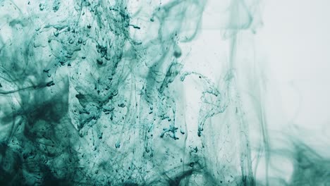 green ink dissipating in water on a white background