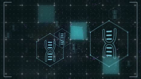 animation of network of medical icons and data processing