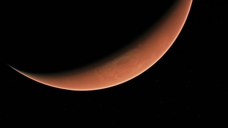 Planet Mars in the Starry Sky of Solar System in Space.