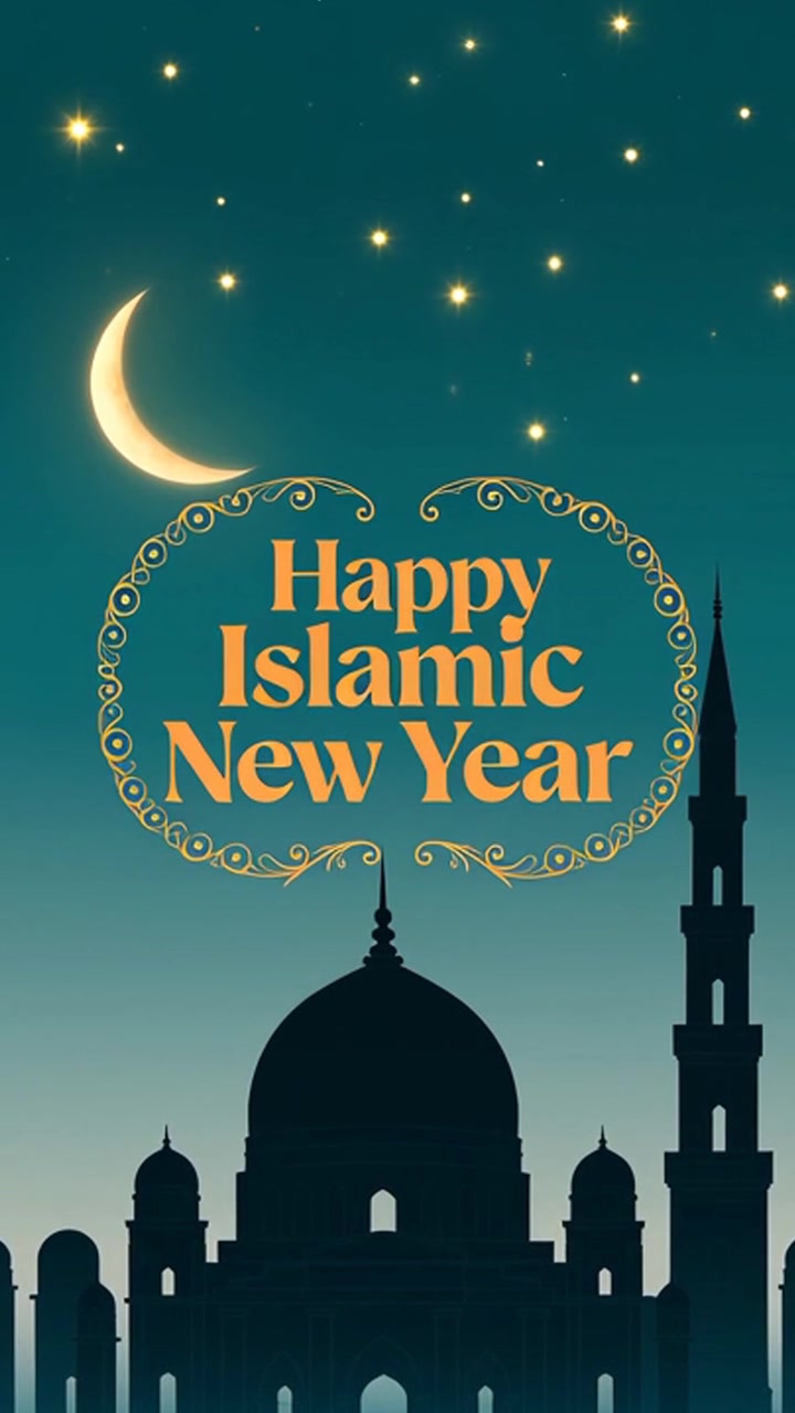 Biglietto d'auguri animato per un felice anno nuovo islamico