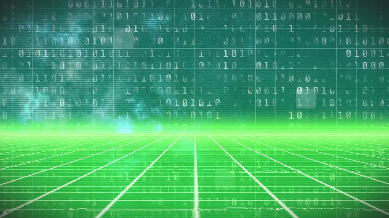 Animation of data processing over binary coding and green background