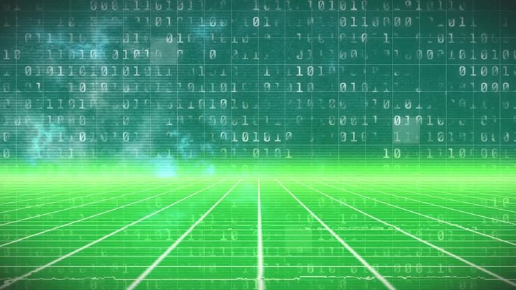 Animation of data processing over binary coding and green background