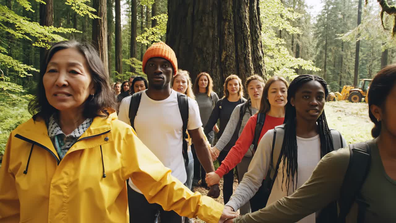 Group of People Holding Hands in Forest