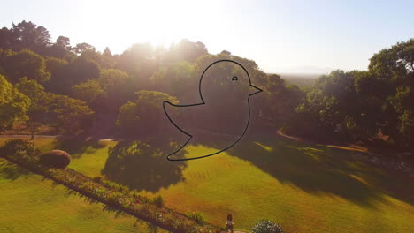 animación del icono de pájaro de neón sobre el paisaje