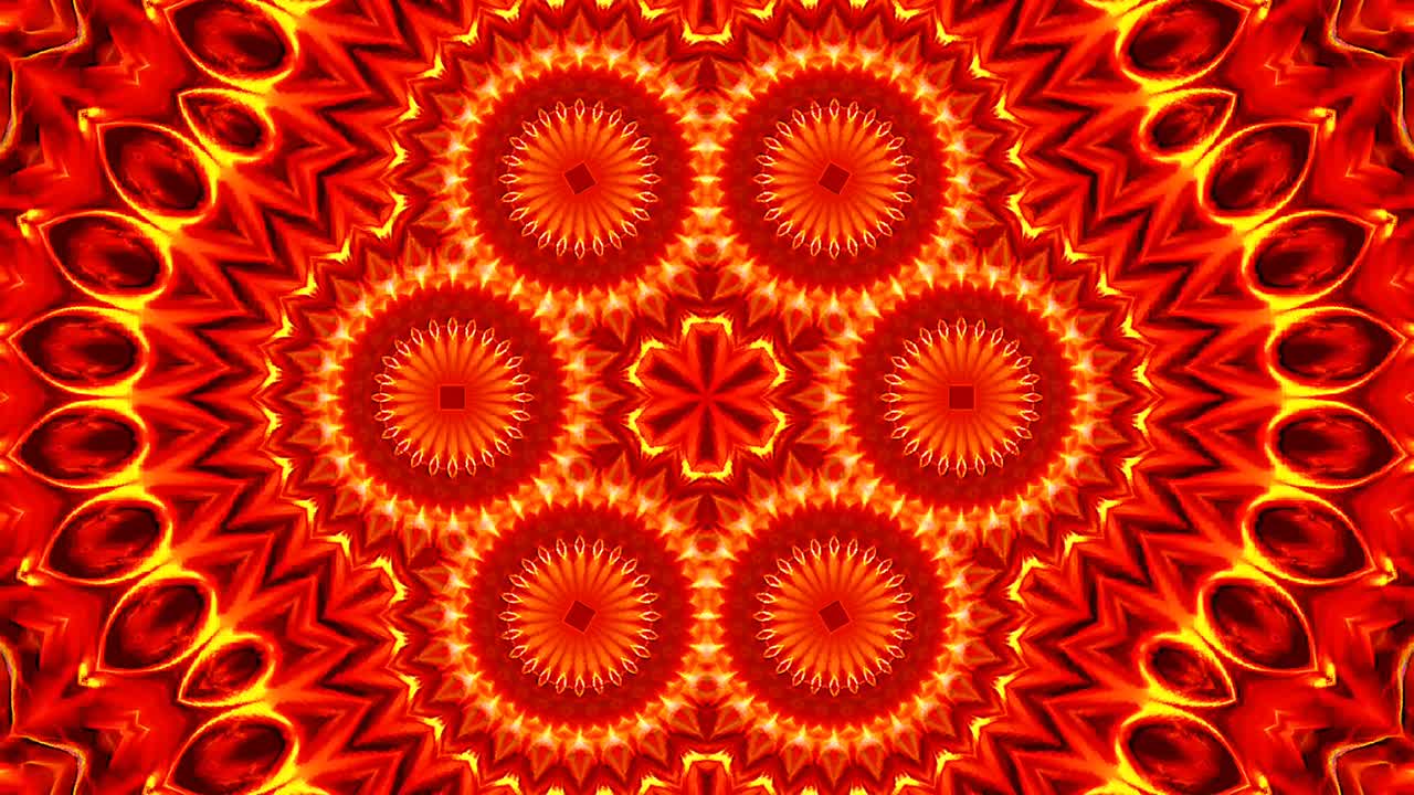 Bellissimo caleidoscopio astratto rosso che brilla, una luce radiosa che regola i movimenti sottili