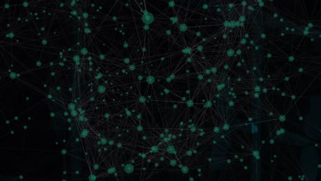 animación de puntos conectados con líneas y patrones abstractos sobre fondo negro.