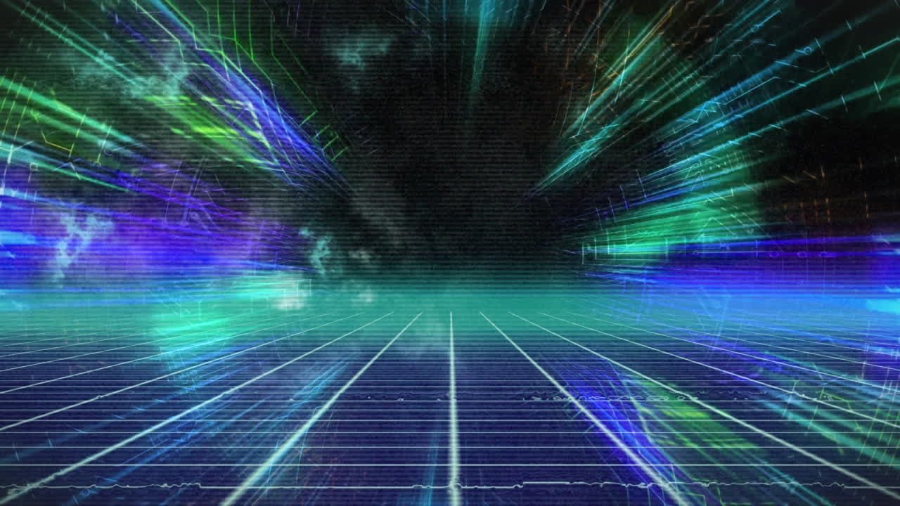 animación de senderos de luz brillante sobre la cuadrícula