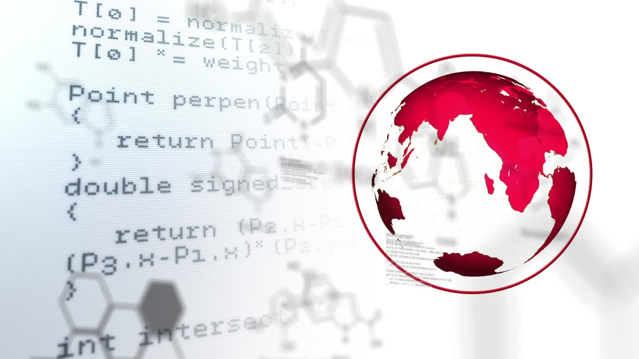 Animation of data processing with globe over shapes