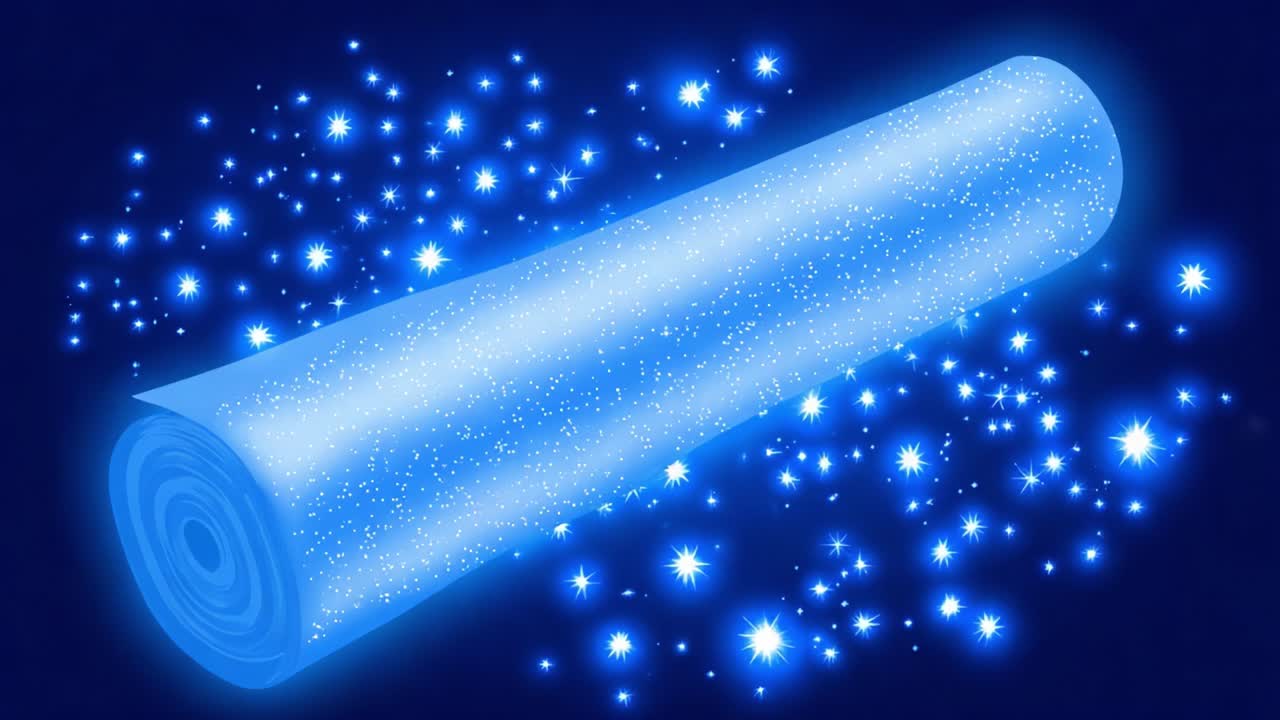 A Captivating Discovery of a Magical Glittery Roll Unfolding in a Mesmerizing Display of Sparkling Blue Stars Against a Deep Cosmic Background in Two Stunning Frames