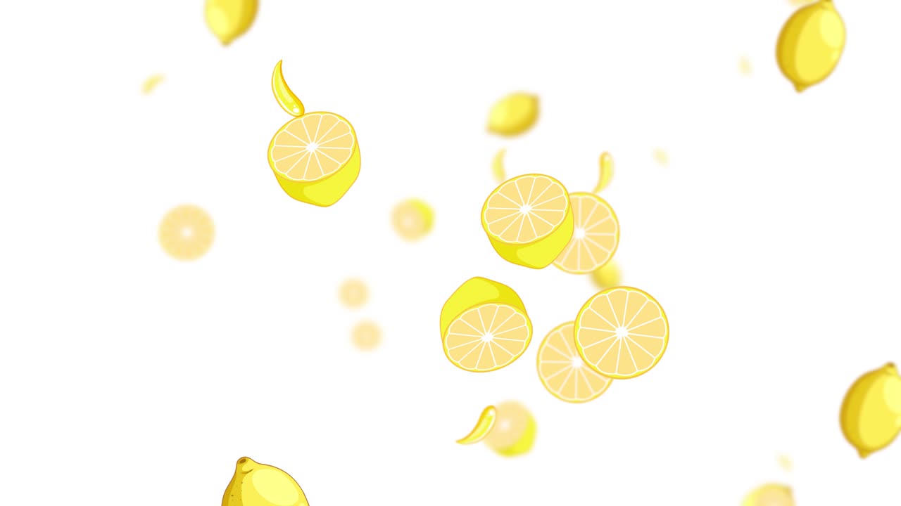 Lemons and slices cascade against a white backdrop