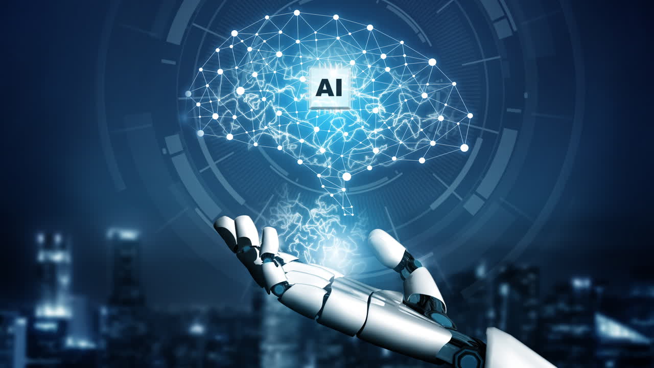 Futuristic robot artificial intelligence revolutionary AI technology concept