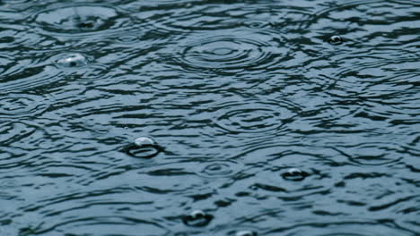 slow motion of raindrops falling on submerged road