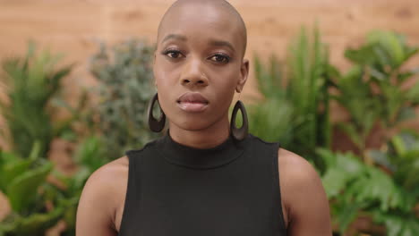 beautiful trendy black woman portrait of successful african american lady looking pensive confident at camera ambitious determined